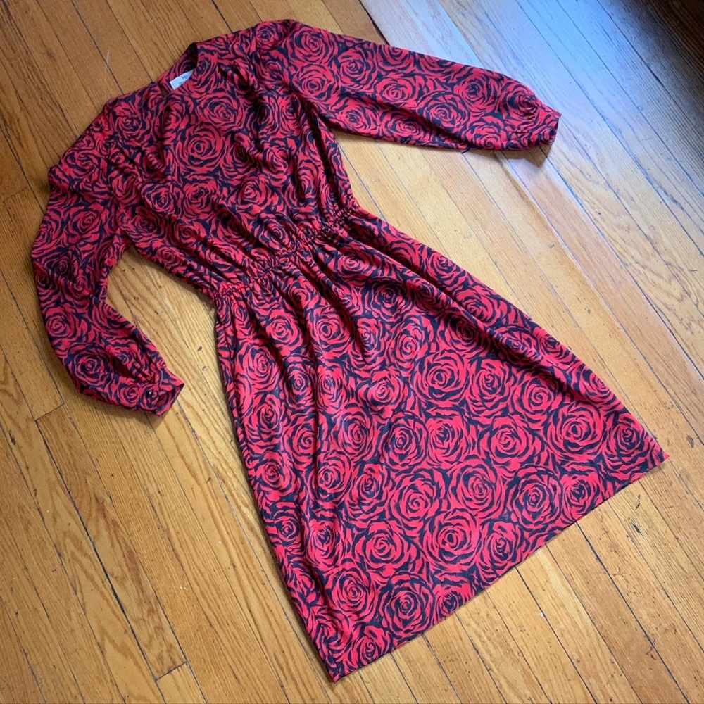 Vintage 1980s Red & Black Rose Dress